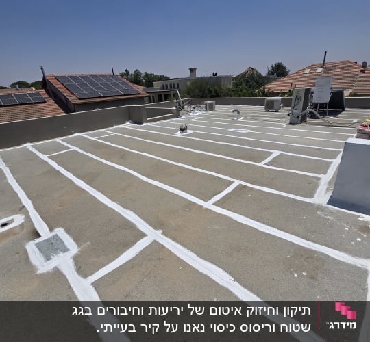 גג עם קווים לבנים לאיטום